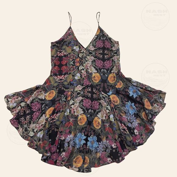 Rare Zimmermann Silk Black Floral Mini Dress | Tag 0, US 4/6 Flowy Garden Party - Picture 1 of 10